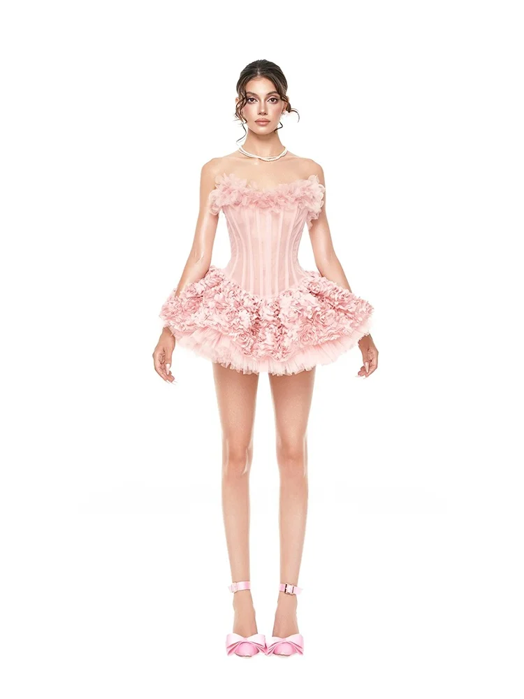 

Розовое платье Moulinrose с 3D-лепестками и пышной юбкой для женщин, для дня рождения, торжественных мероприятий, модное