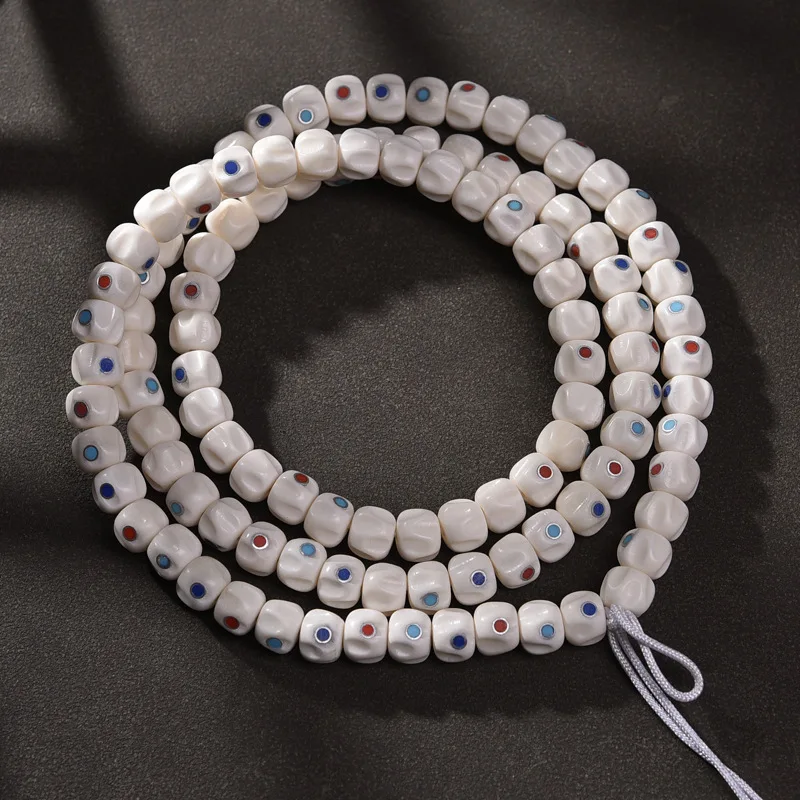 Semi-finished 108 Buddha Yak Carved Passion Seed Multi-treasure Inlaid Bone Beads