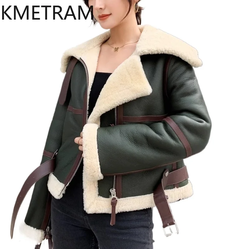 Natural Merino Wool Sheepskin Double Faced Fur Jacket Woman Short Biker Real Fur Coat Women Winter Clothes 2025 шуба женская