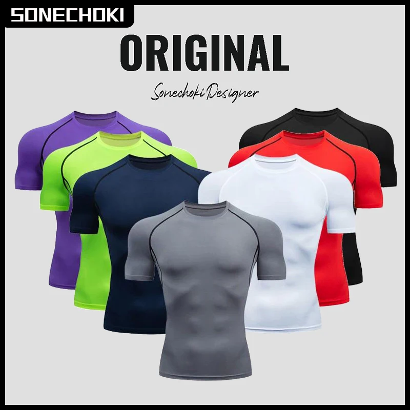 Compression Running Top Men Short Sleeve Shir Male Gym Clothing Quick Dry Sportswear Fitness Tee Training Workout Muscle Top
