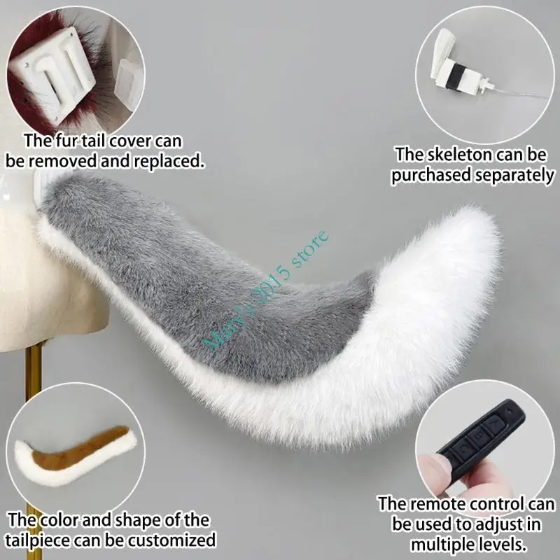 Electric Movable Wolf Foxes Cats Tail Remote Control Wagging Tail Halloween Christmas Fancy Dress Party Costume Props Adult Kids