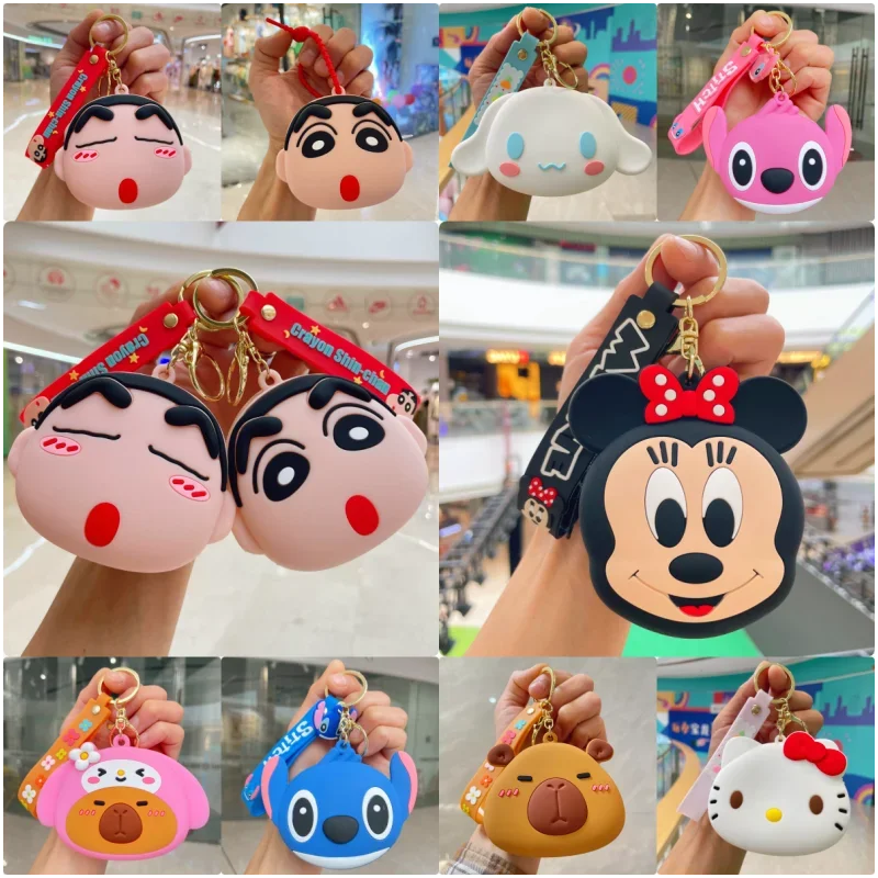 Hot Arrival Disney Cartoon Anime Cute Mickey Stitch Silica Gel Coin Purse Kawaii Mini Wallet Portable Pendant Keychain Money Bag