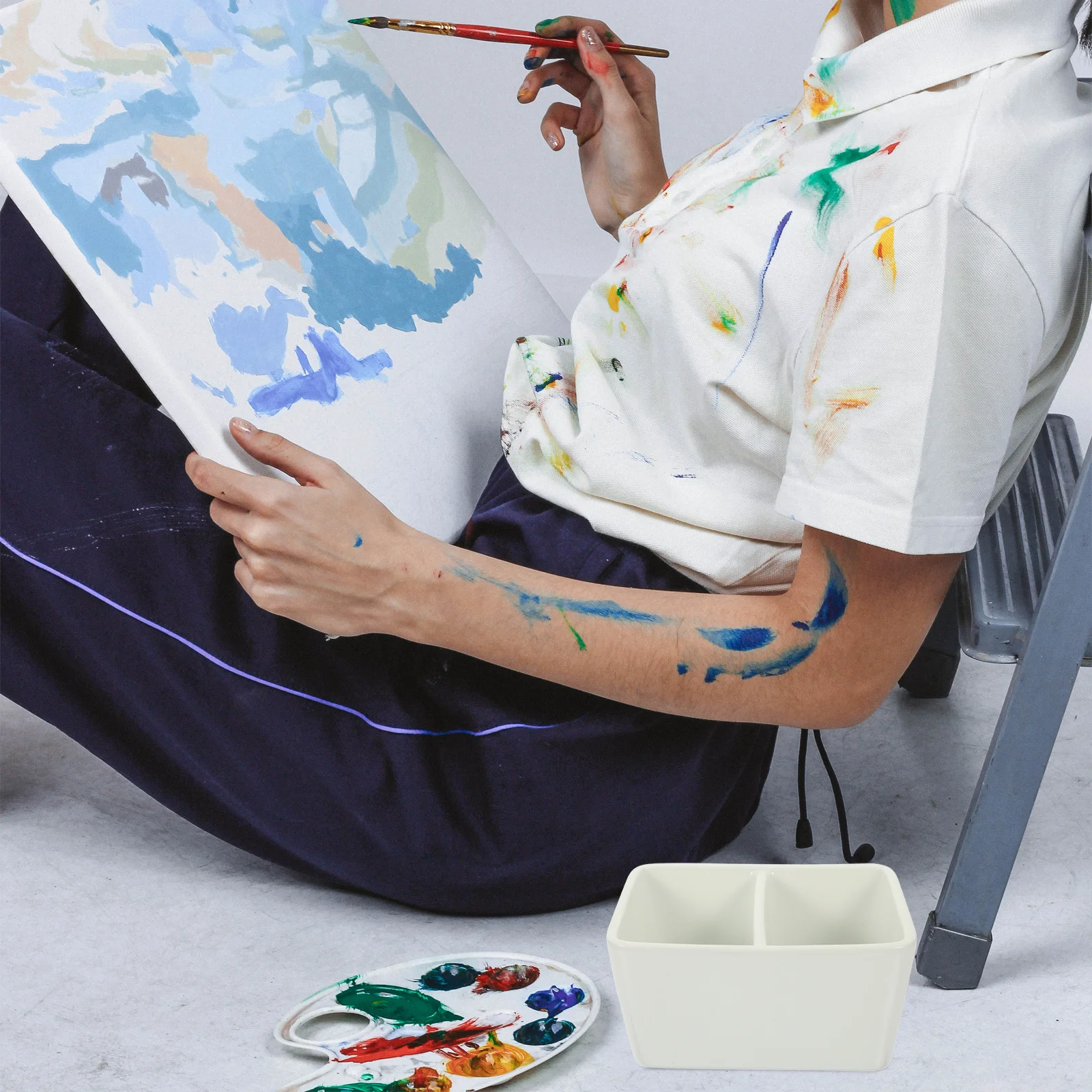 

Large Capacity Ceramic Ink Dish Durable Lightweight Calligraphy Painting Ink Bowl Portable Pen Cleaner Ceramic Water Dish