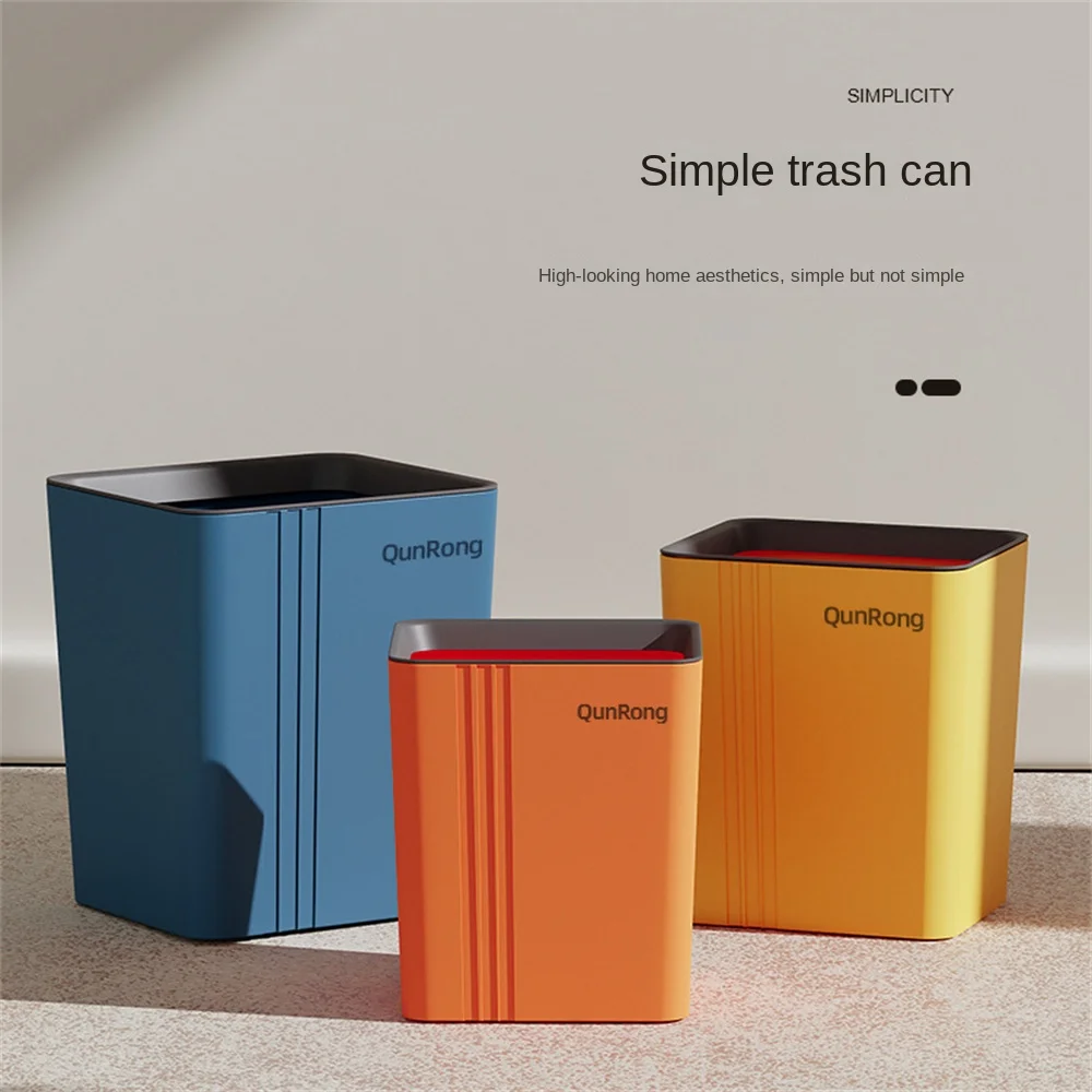 Simple Trash Can Household Multi Use Kitchen Bathroom Grocery Buckets Large Open Type Press Ring Thickened Plastic Trash Baskets