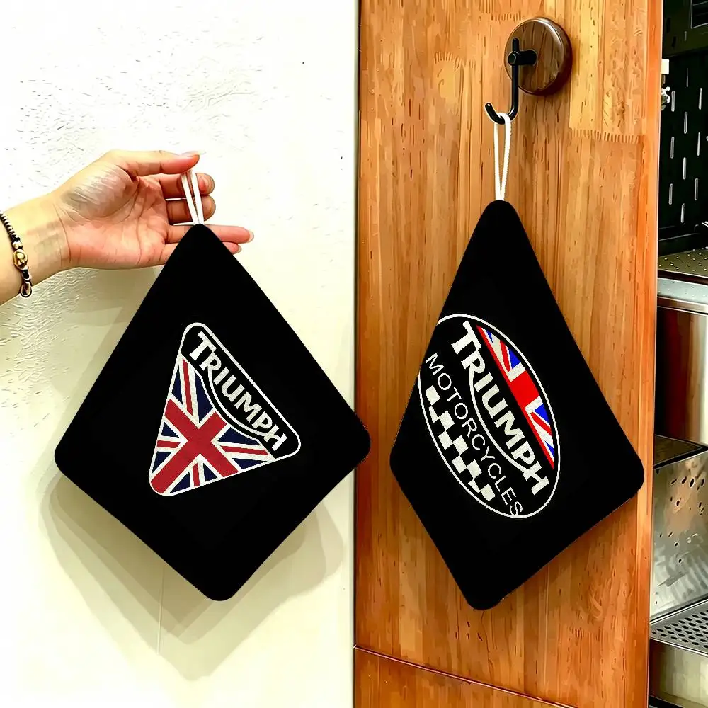 T-Triumph Motorcycle Logo Thickened Polyester Cotton Hanging Towel, High Absorbent Hand Wiping Towel for Indoor Use
