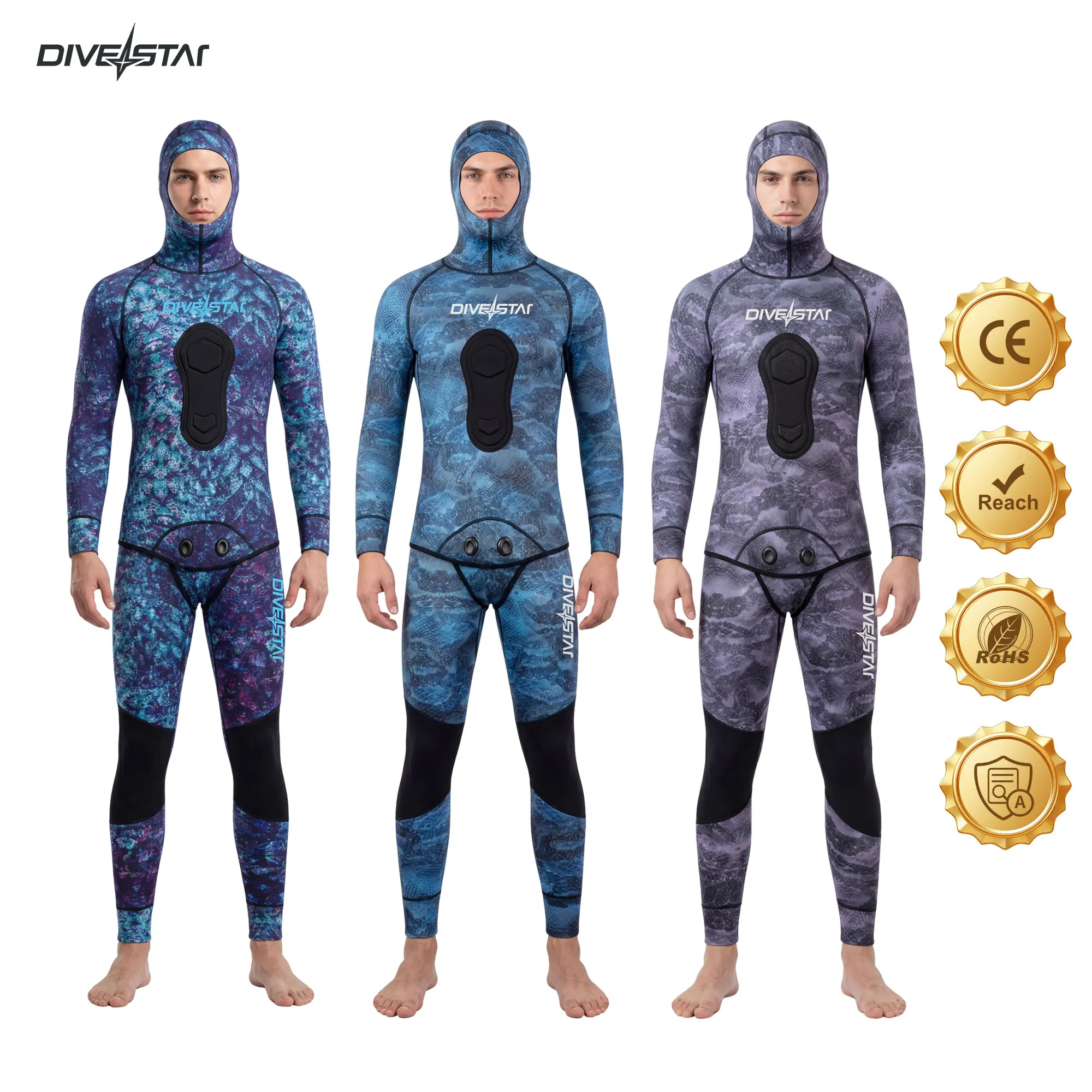 3mm/1.5mm Spearfishing Wetsuit Premium Camouflage Neoprene Wetsuit 2-Piece Scuba Diving Hunting FishSuit Hoodie Snorkeling Suit
