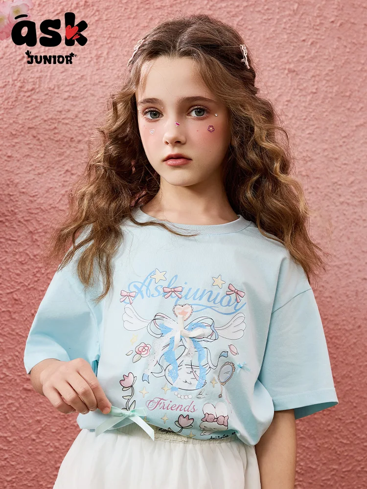 تي شيرت Tween Girls Summer Cool Breathable بألوان متباينة وتصميم قصير الأكمام #4