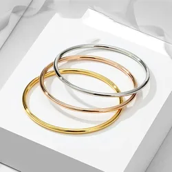 55mm/60mm/65mm Stainless Steel 3mm Plain Polished Slip On Bangle Bracelet for Women Girl