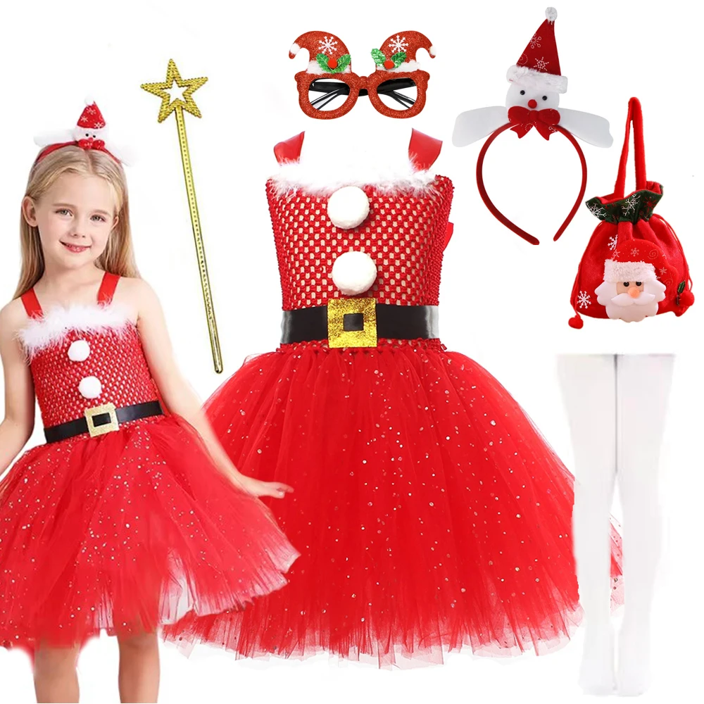 الأحمر عيد الميلاد سانتا كلوز زي الفتيات عيد الميلاد توتو اللباس الزي طفل أطفال عيد الميلاد حزب عطلة فستان بتصميم حالم حتى الملابس #1