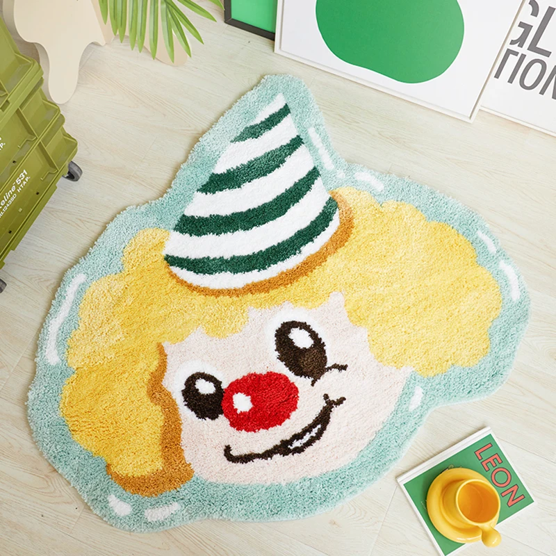 Funny Tufting Clown Bedside Rug Kids Bedroom Mat Soft Fluffy Bathmat Carpet Floor Pad Aesthetic Home Room Decor 110x100cm