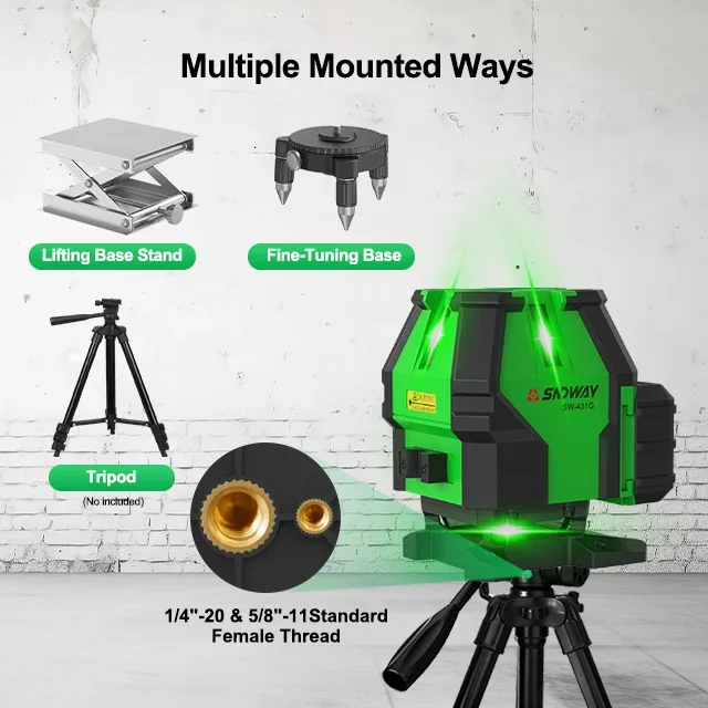 Sndway 5 Lines 3d Laser Level 3 Cross Line Laser Level Green Beam Lines Multifunction Remote Control with Li-ion Battery