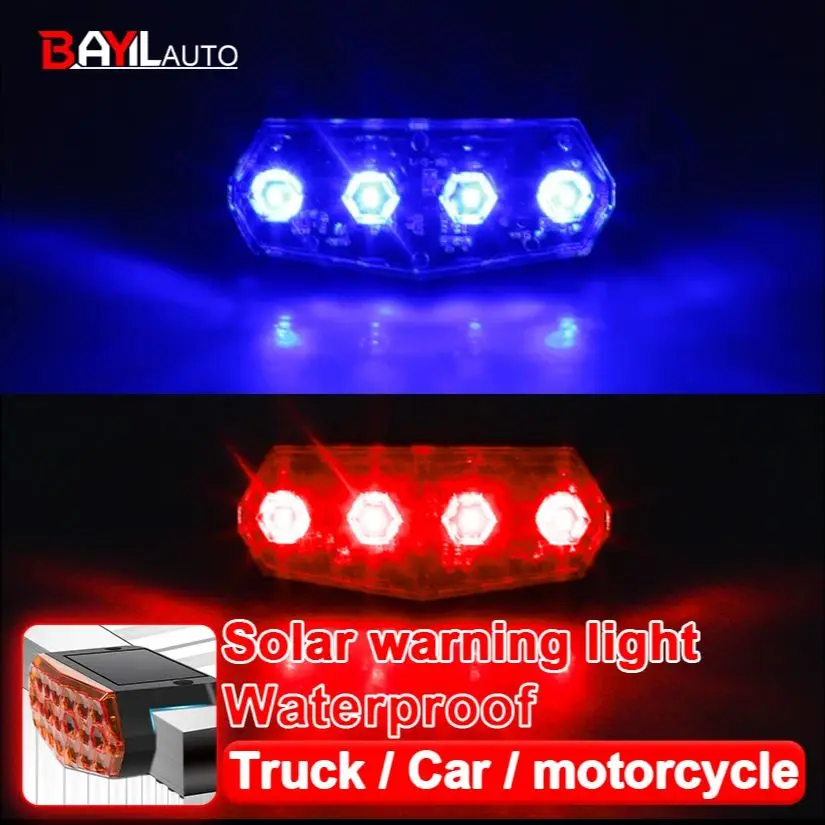 

New solar warning light For Truck Car motorcycle side lights Red, white, blue, amber, LED flashing light Car decor Accessories