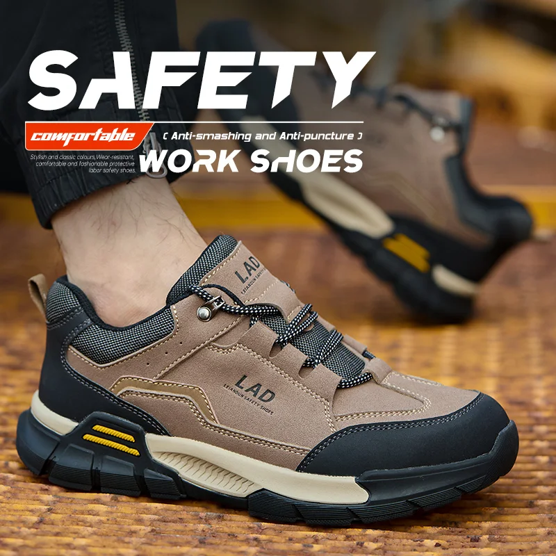 LEIANDUN Men's safety shoes with comfortable rubber soles, anti smashing and anti piercing steel toe work shoes