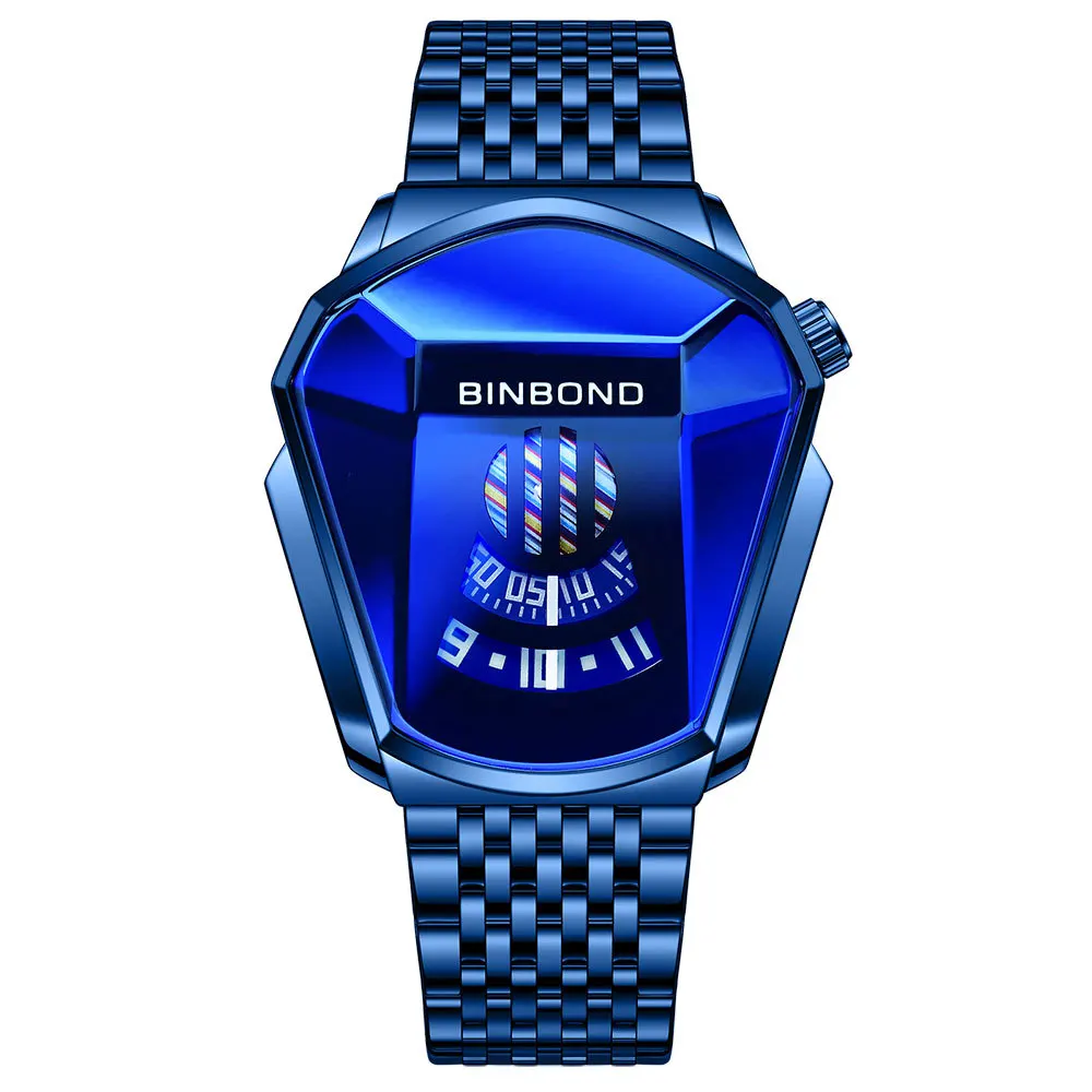 Motorcycle Style Watch for Men with Big Dial Irregular Shape and Pointer Trendy Fashion Design