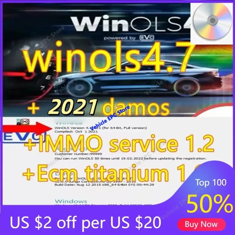 HOT 4 in 1 Winols 4.7 Full Activated + Damos 2021 Windows 7 10 11 No virtual Multi-language +ECM TITANIUM 1.61+IMMO SERVICE Tool