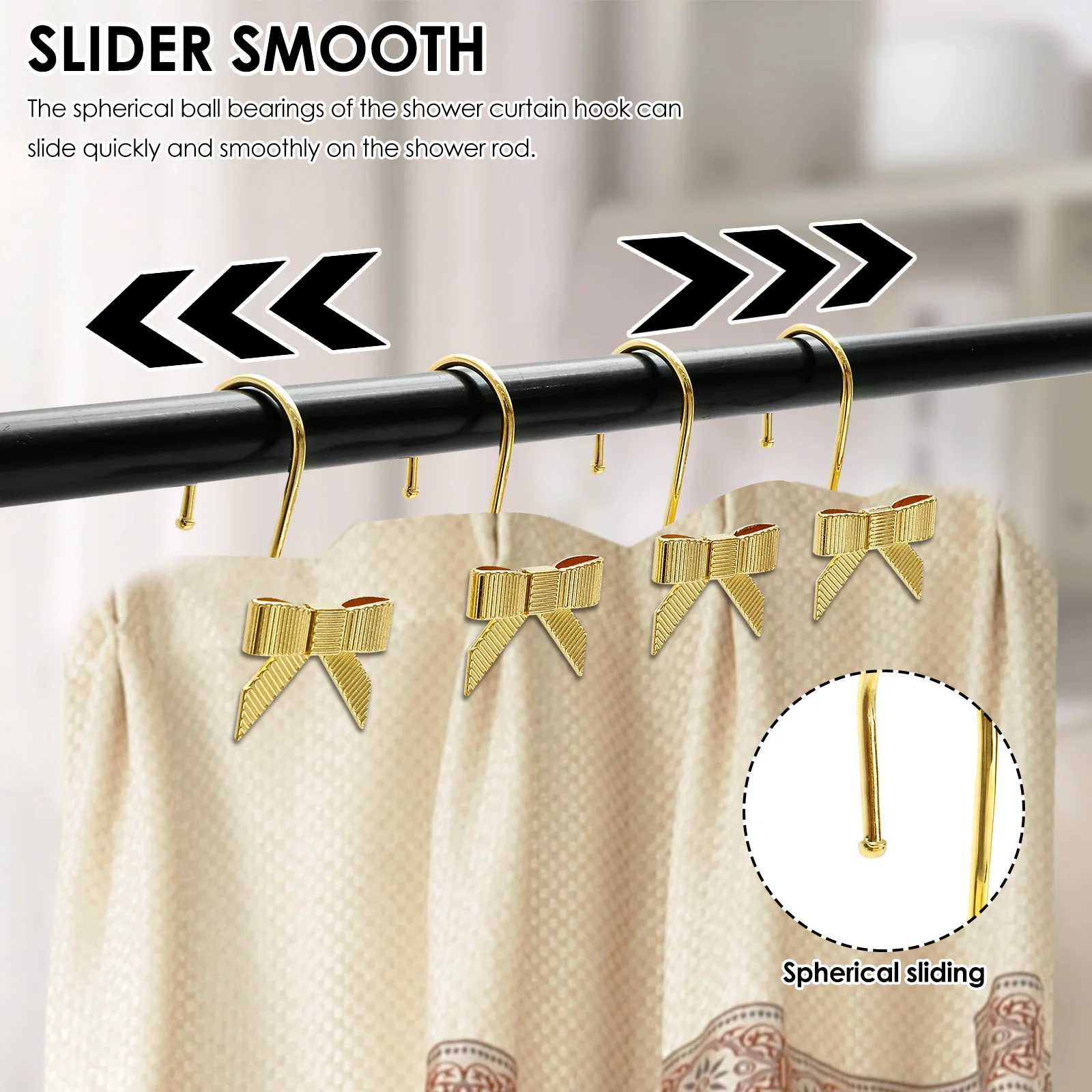 12Pcs Shower Curtain Hooks Bow Knots Curtain Hook Versatile Pretty Decorative Bow Shower Ring Curtain Bathroom Decor Accessories