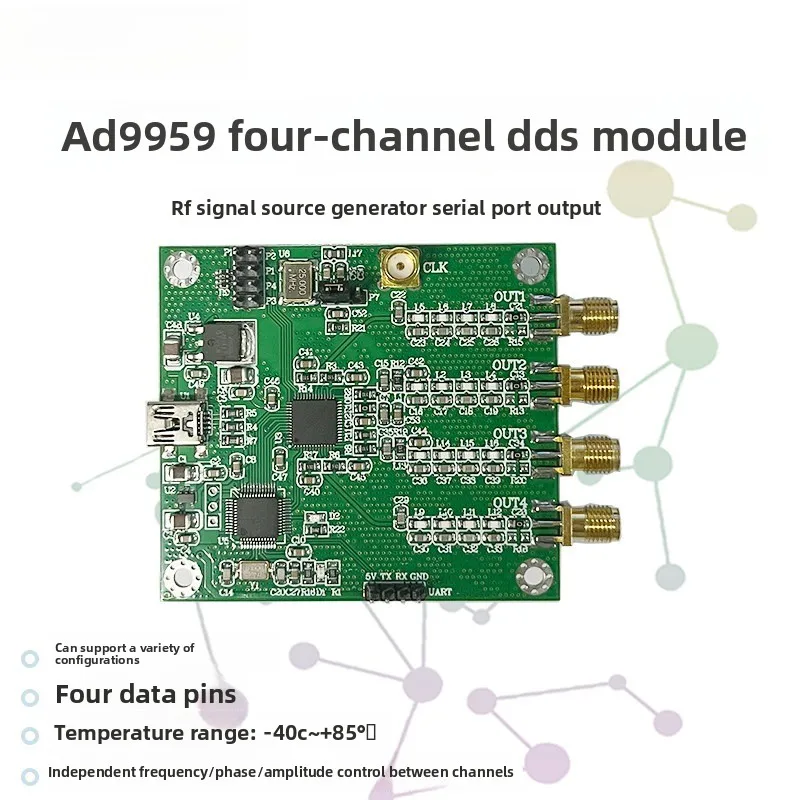 AD9959 4-Channel DDS Module – RF Signal Generator with AT Command & Serial Output, Frequency Sweep, AM Modulation