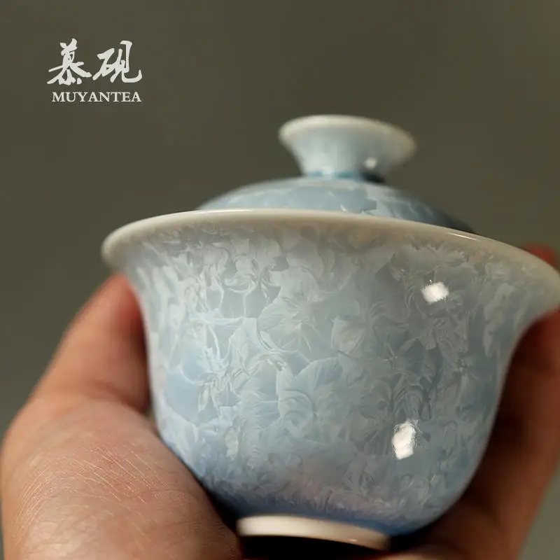 Mu Yan Kiln-Transformed Tenmoku Glaze Gaiwan, Three-Talents Purely Handmade Gaiwan Tea Bowl, Creative Ins-Style Single High-End