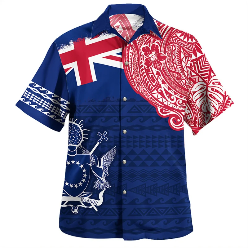 Harajuku Summer 3D Printing Cook Islands Flag Rugby Tribal Shirts Cook Coat Of Arm Emblem Graphic Short Shirts Men Fashion Tops