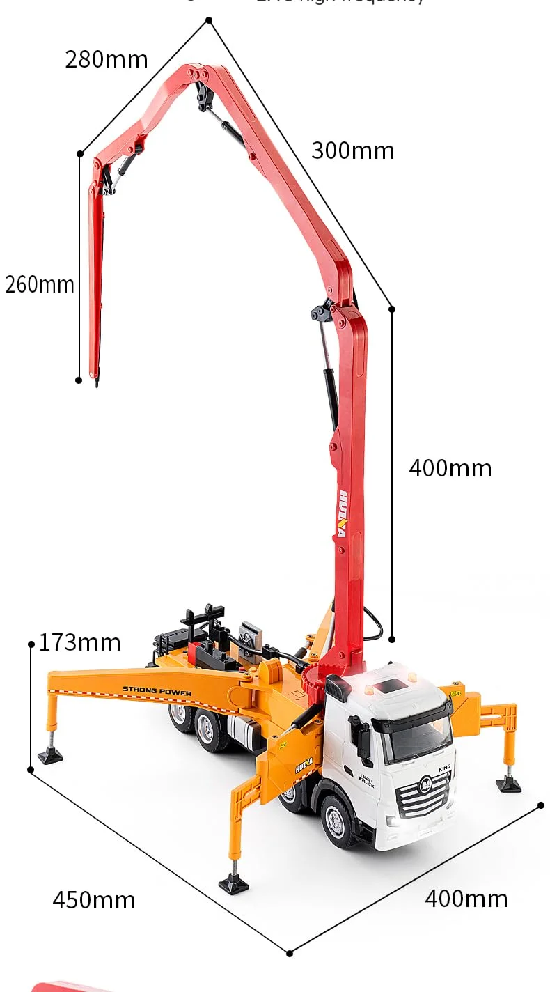 48 CM（18.9-Inches） Remote Control Pump Truck 11-Channel 1/18 Scale 2.4Ghz RC Cement Construction Vehicle with Water Pump for Boy