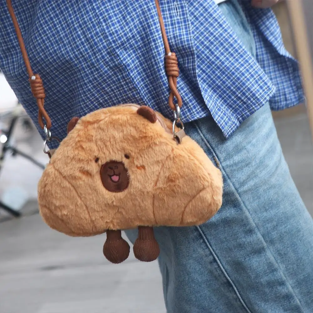 

Cute Bread Capybara Shoulder Bag Large Capacity Soft Plush Croissant Crossbody Bag Furry Lightweight Creative Cartoon Pouch