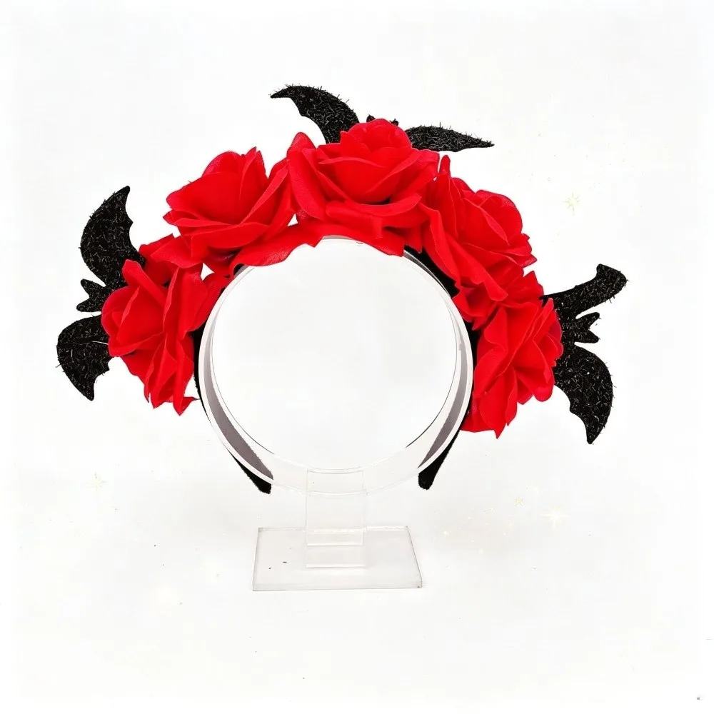 Dark Artificial Bat Headband High Quality Decorative Rose Headband Black Red Rose Flower Gothic Headband Party