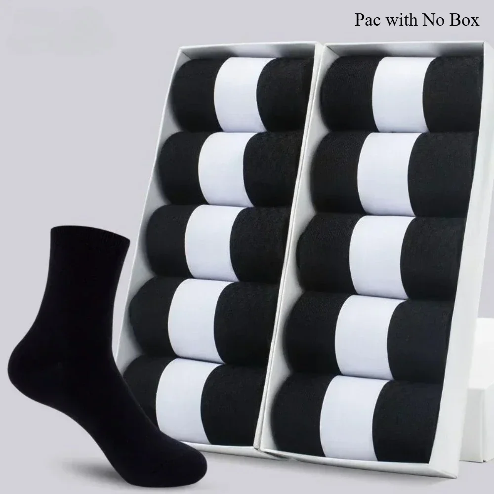 

5-10 Pairs Men's Cotton Blend Socks Black Business Casual Soft Breathable for Spring Summer Autumn Winter Size 6-13