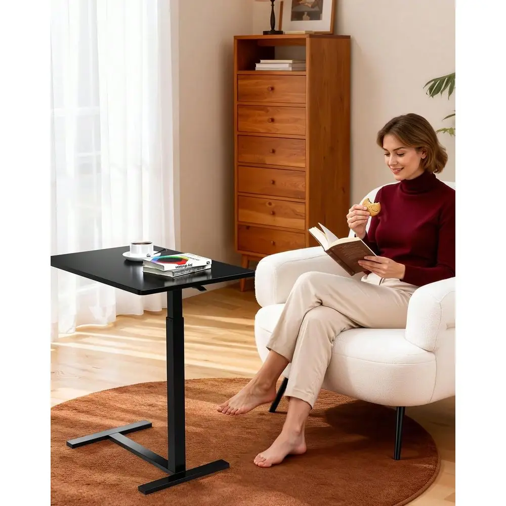 Pneumatic Height Adjustable Rolling Overbed Laptop Desk Movable Bedside Computer Table Hidden Casters Hospital Home Dual Use St