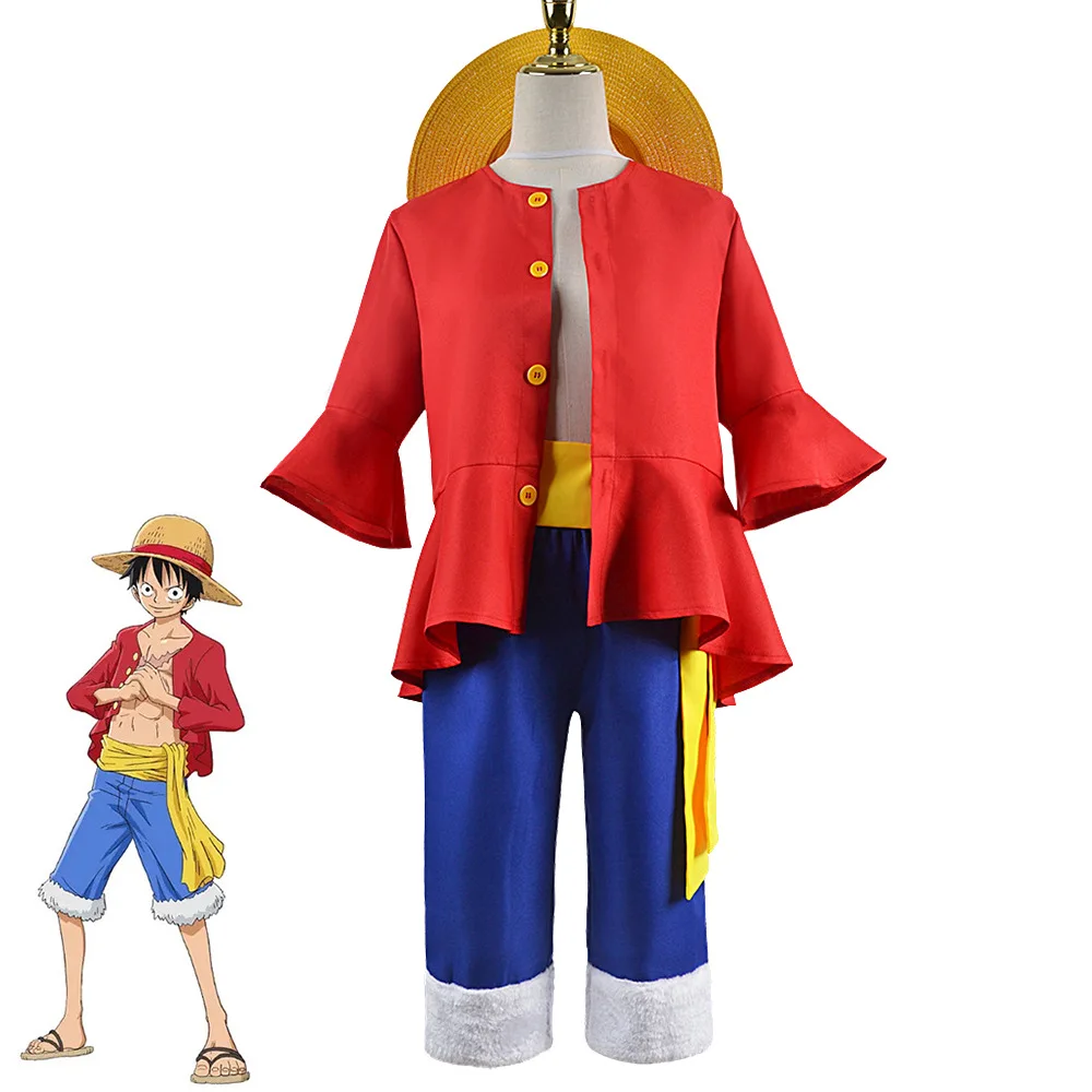 One Piece Luffy Cosplay Costume Pirate King Anime Cos Carnival Role Play Hat Suits Set Clothing Disfraz Adulta Halloween Party