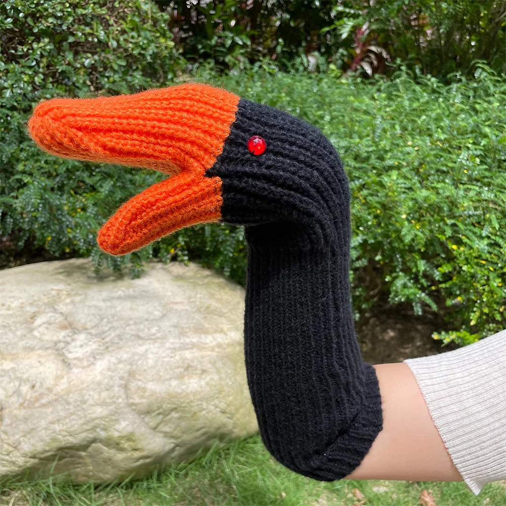 

Unisex autumn and winter warm three-dimensional swan full finger gloves knitted wool mittens