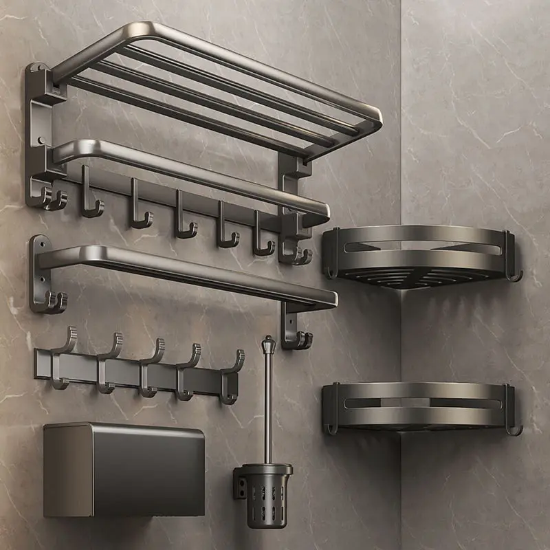 

Toilet non-punching folding bathroom rack, wall-mounted toilet space aluminum towel rack