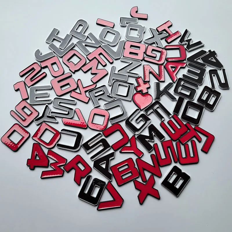 3cm Black Red DIY 3D Metal Car Emblem Alphabat Letters Numbers Star Heart Cross Nameplate Logo Sticker for Any Cars -1pc Price