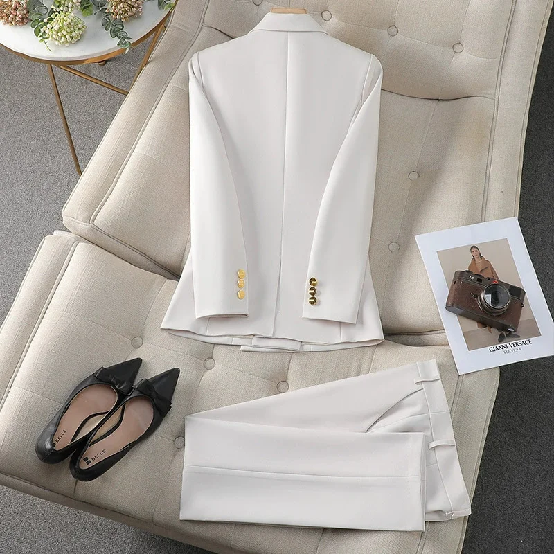 2025年春新作 レディース ダブルブレストブレザー パンツスーツ ツーピースセット 長袖ブレザー シック オフィスレディー プロフェッショナルスーツ