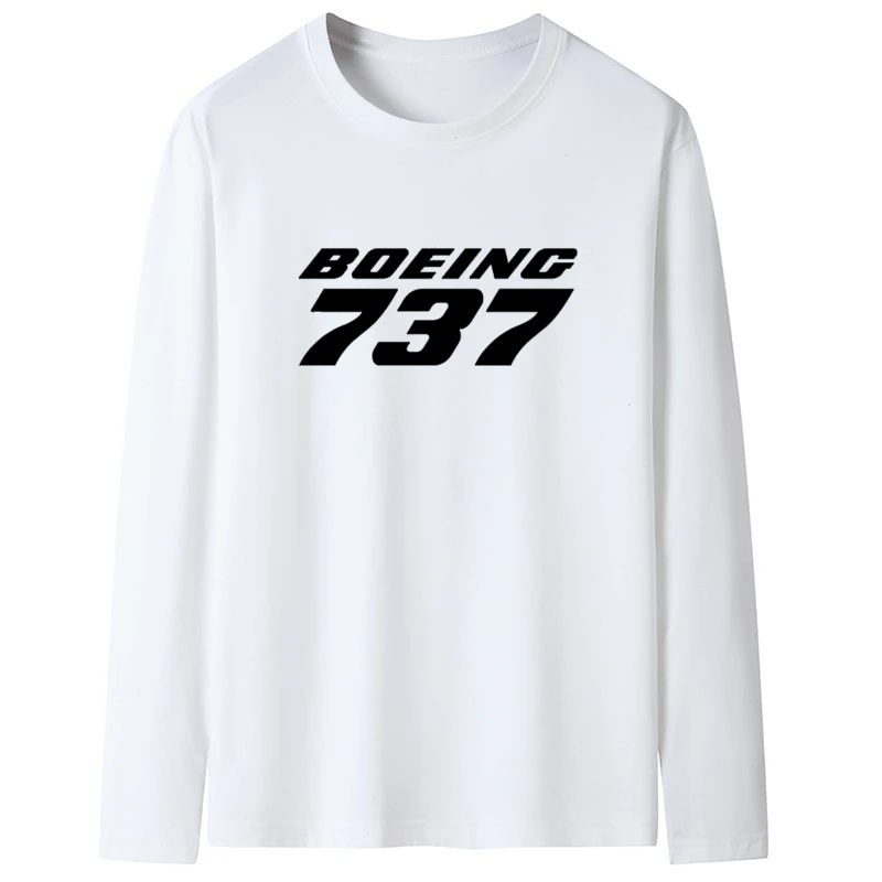 100% Cotton Long Sleeve T shirt For Men Solid Spring Casual Mens T-shirts High Quality Male Tops Boeing 737 T-shirts