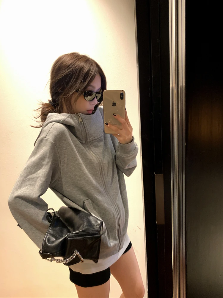 

Korean Design Loose Fit Long Sve Hooded Stand Collar Zipper Women's Jaet Autumn 2025 Faionable Versatile Outerwear