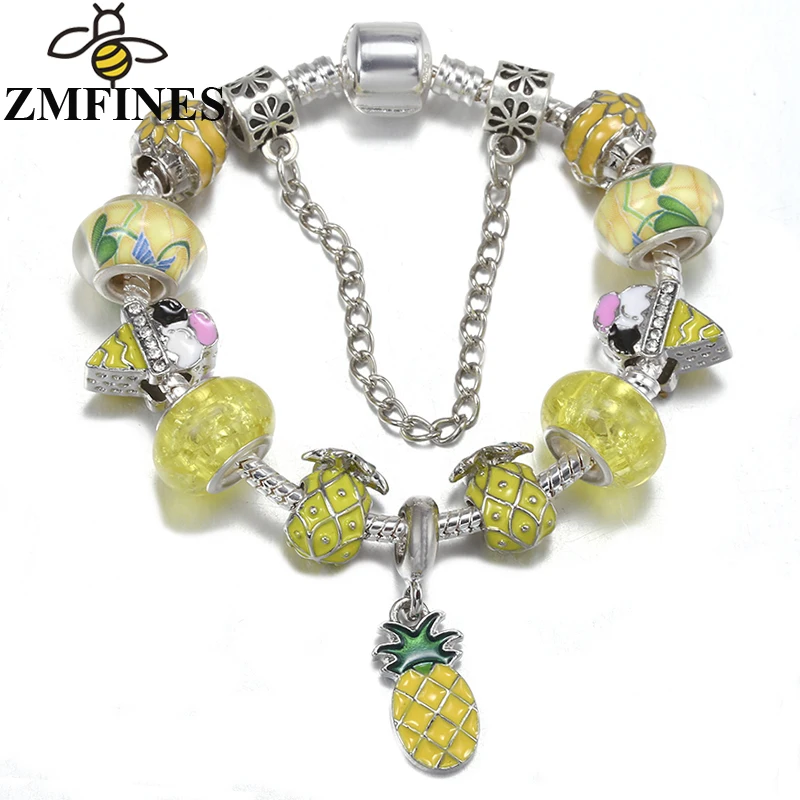 New Fashion Pineapple Beads Charm Bracelets Fit DIY Brand Bracelets For Women Men Fiancee Bijoux Pulseras Jewelry Gift