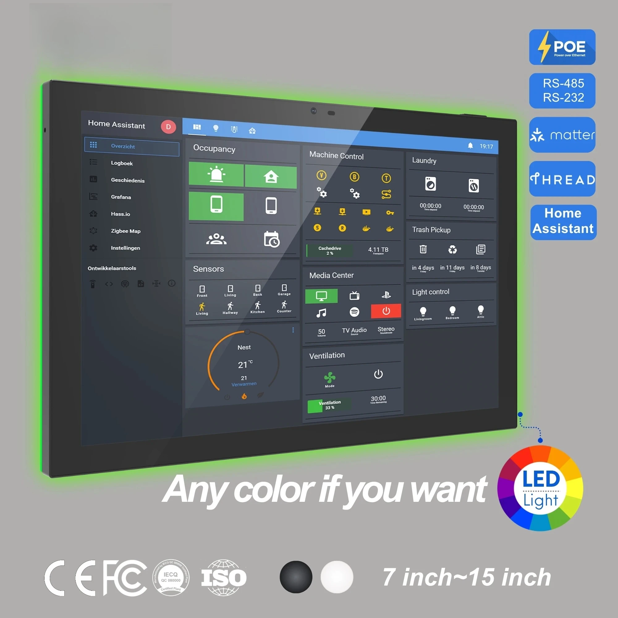 10.1 Inch Android 14 RK3576S Smart Home Panel Zigbee Matter Thread POE Wall Mount Touch Screen HMI T  let With RS485 RJ45 Port