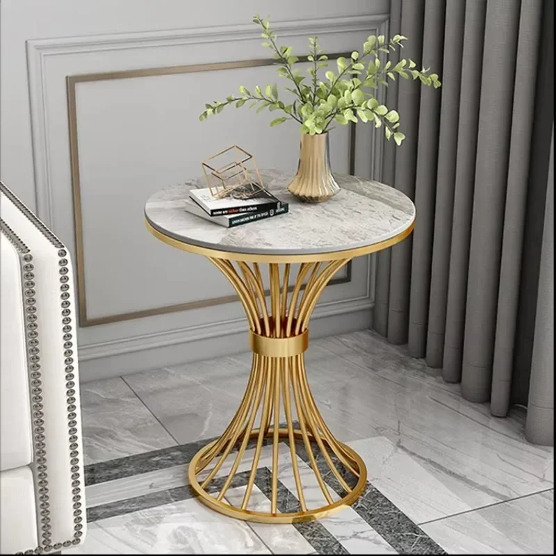 Hot sales Minimalist modern marble negotiation reception table round light luxury gold metal base sofa coffee table