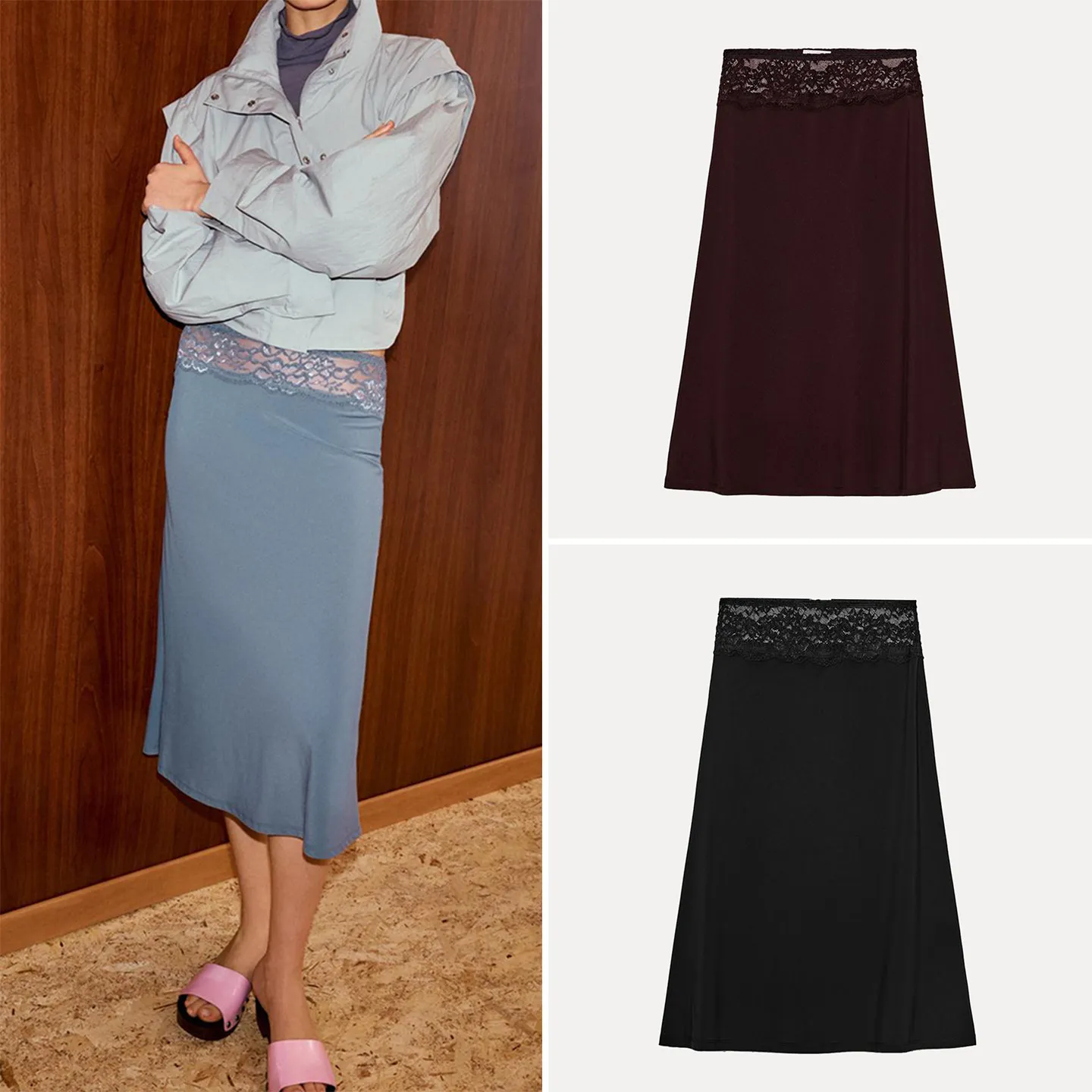 

Весна 2026: Новая женская модная юбка с кружевными вставками, элегантная, создающая атмосферу, в стиле A-Line, миди, стандартная версия