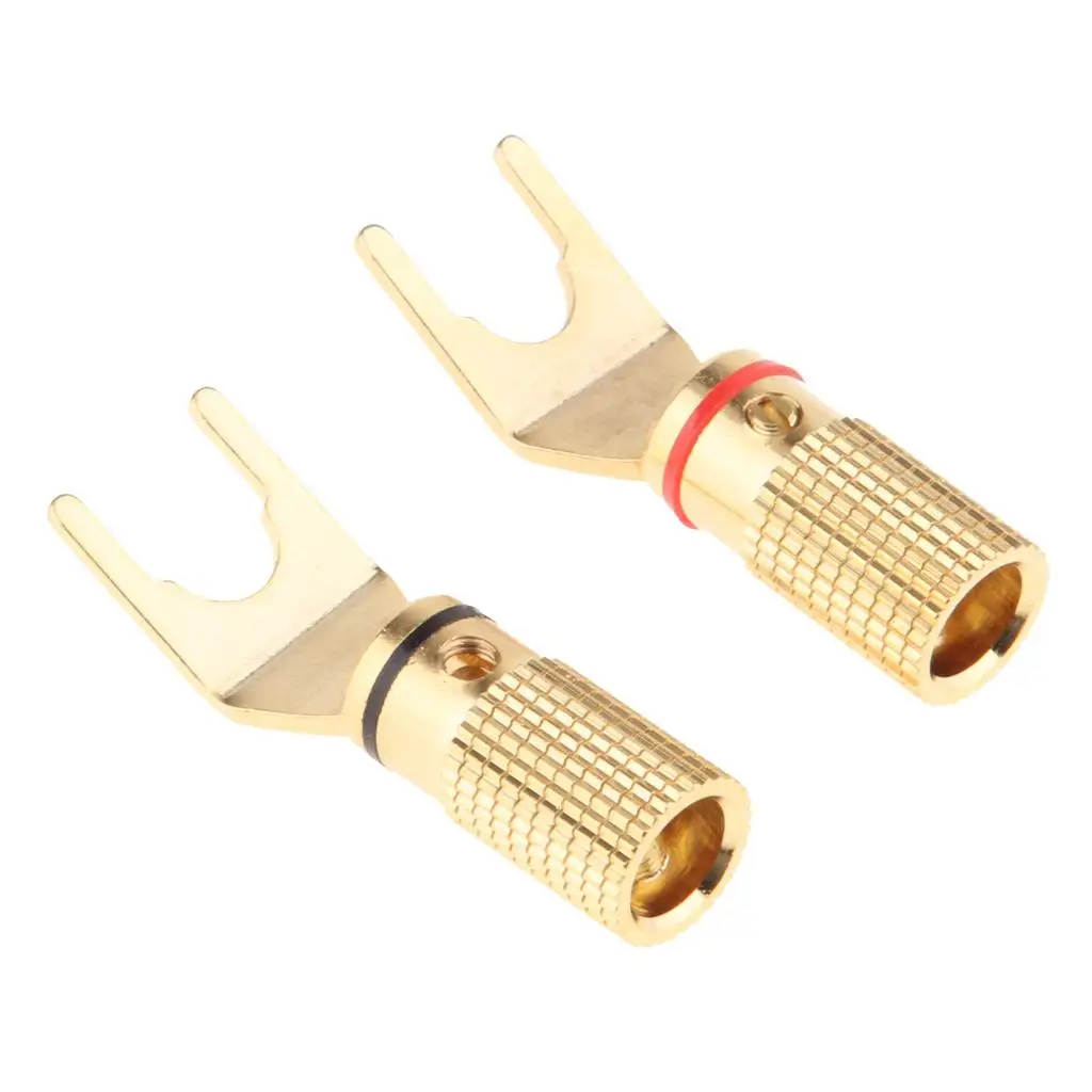 2X 2x Y/ U- Type Screw Spade Banana Plug Speaker Cable Wire Connectors