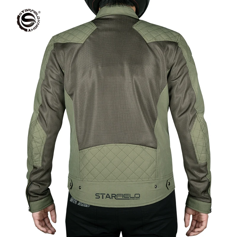 Star Field Knight Motorcycle Mesh Cycling Jackets Green Men's Clothes Summer Breathable With Protective Equipment Accessories