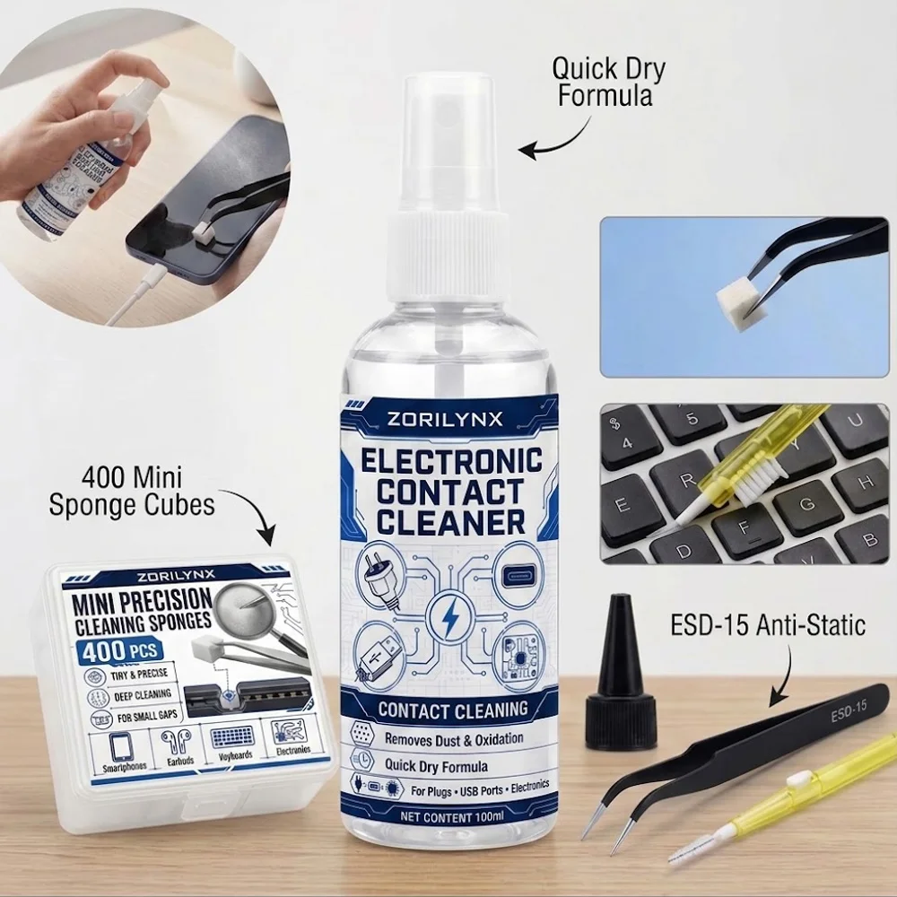 Electronic Contact Cleaner and Precision Cleaning Sponges Set for Smartphones Keyboards Earbuds Electronics Dust Oxidation Clean