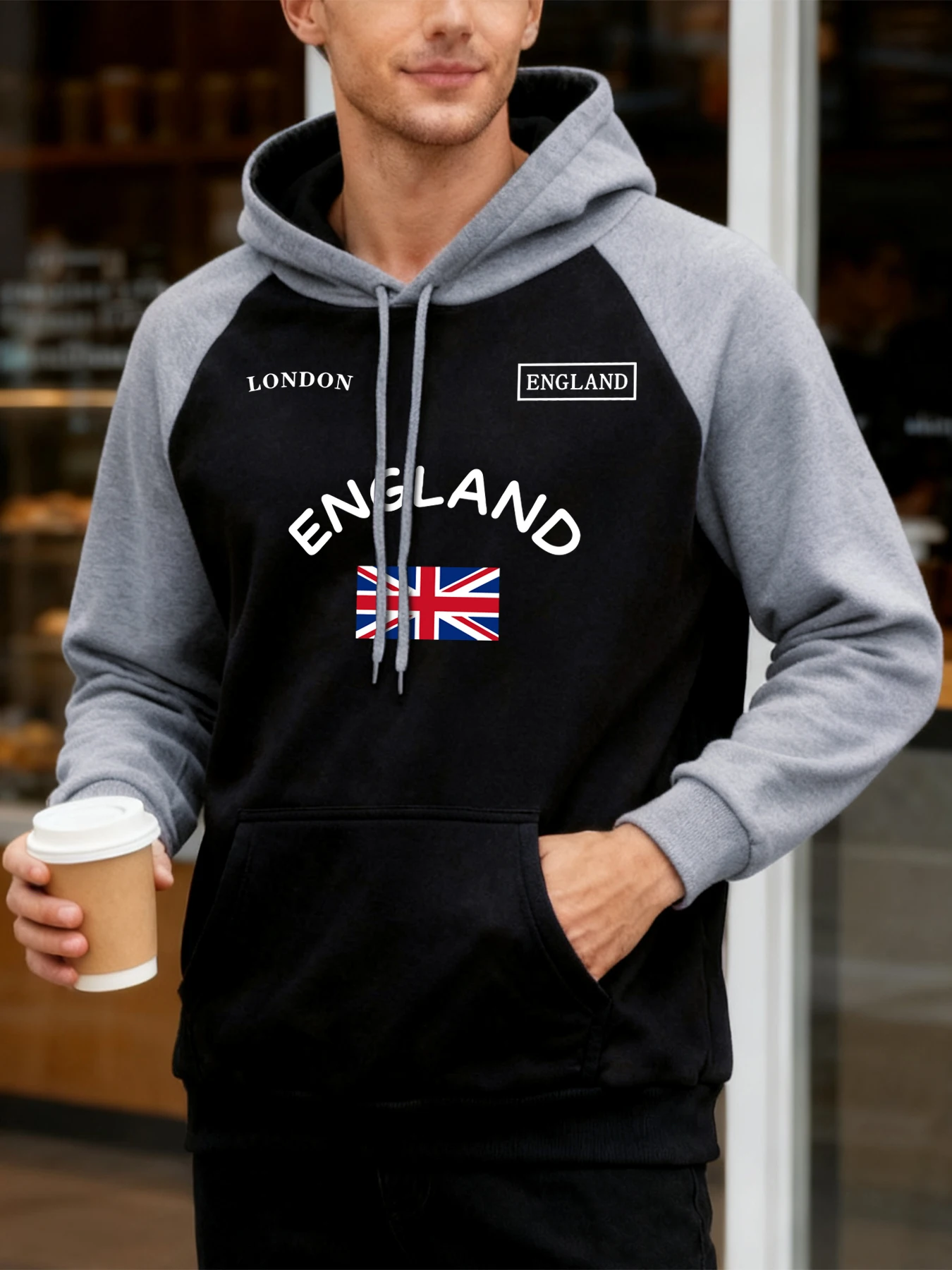 لندن إنجلترا الاتحاد تصميم الرجال راجلان هودي الخريف جيب هوديس هوديي الصوف فضفاض البلوفرات موضة الهيب هوب الملابس #1