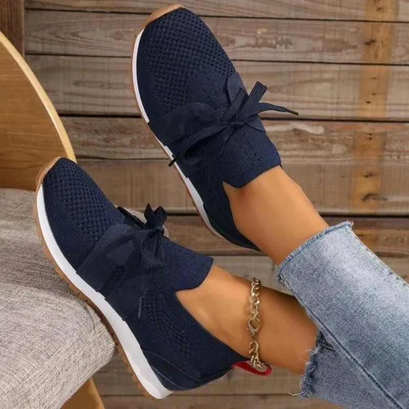 Zapatillas de deporte transpirables de punto marrón para mujer, zapatos planos de plataforma de suela suave, zapatos casuales antideslizantes de talla grande 36-43, nuevos