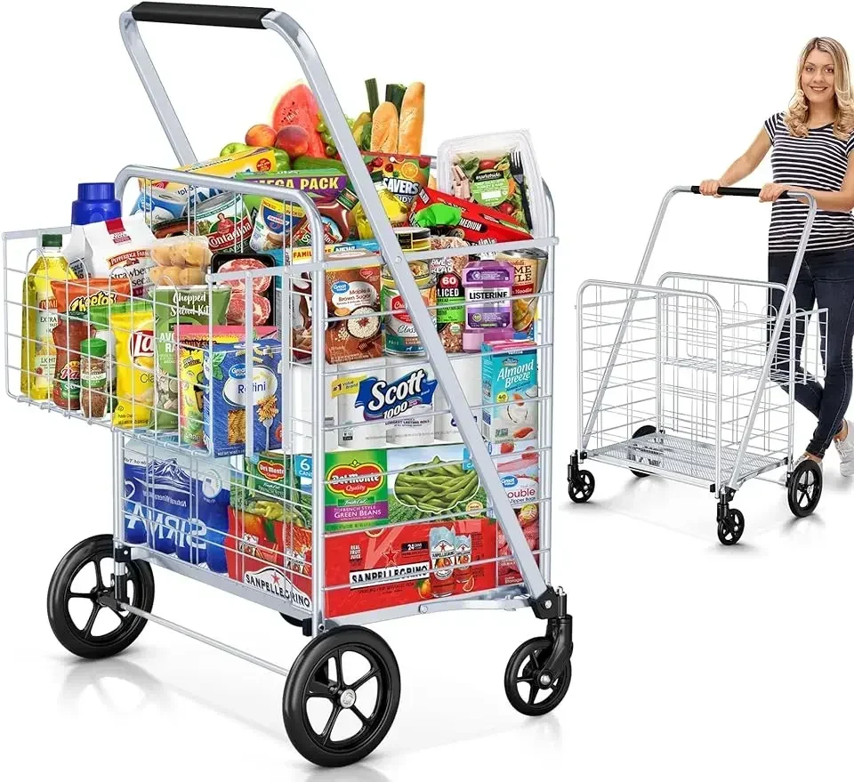 Shopping Cart, 460 lbs Upgrade Super Capacity Grocery Cart Extra Jumbo Double