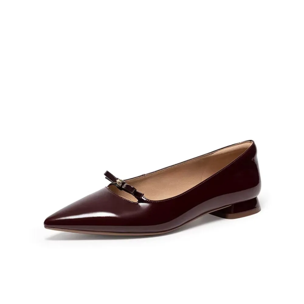 

Элегантные женские туфли на толстом каблуке из лакированной кожи с острым носком и бантом, новинка 2026 года, высококачественные, с одной подошвой