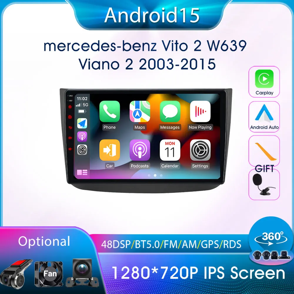 

Carplay Android Auto Car Stereo Radio For Mercedes Benz Vito Viano 2 W639 2003-2015 Multimedia Video Player GPS FM BT Autoradio