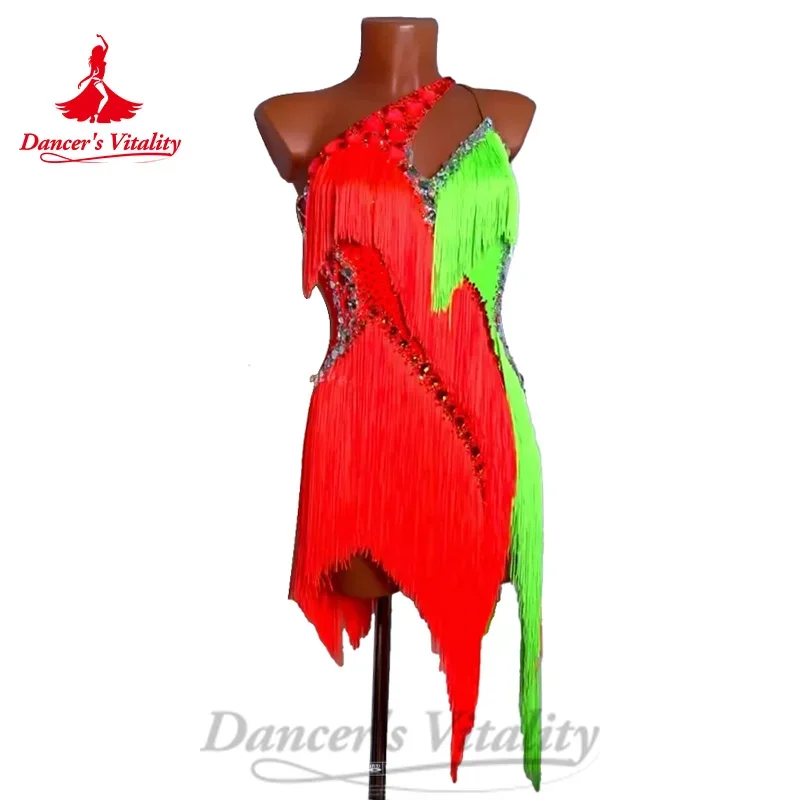 Latin Dance Costumes Luxury Diamonds Sexy Backless Tassel Dress Customized Adult Children Rumba Tango Samba Performance Costumes