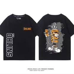 Fashion Trend Cotton OHLINS Motorcycle Shock Absorber Modified T-shirt Clothes Casual Trendy Brand Women Car Club Short Sleeves