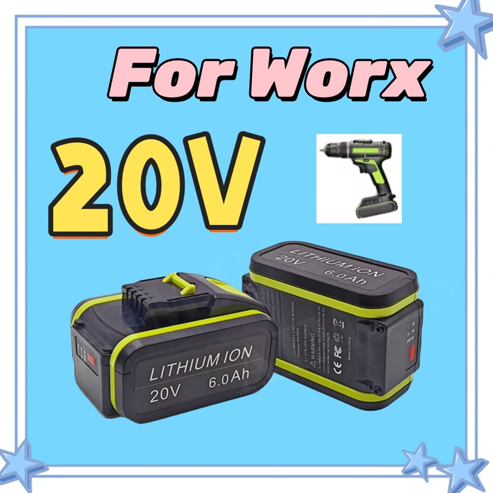 20V Rechargeable Lithium‑ion Battery 6.0Ah Replacement Pack For Worx lpega WA3641 WU268 WX678 WX550.2 WX550 Tools